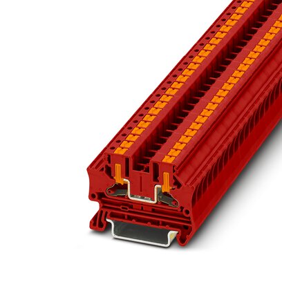 Phoenix Contact Feed-Through Terminal Block; PTV 4 RD ; 30A; 600V; 1-Level; #24 - #10; Push-In - Horizontal Entry Connection; Red